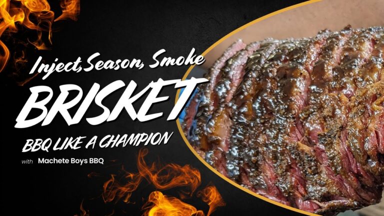 Sliced backyard brisket with a smoke ring on a board